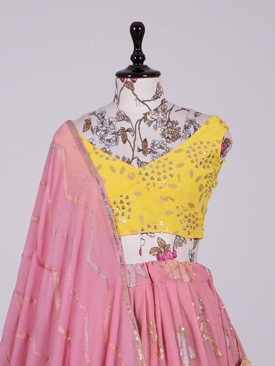 Pink Color Thread And Sequins Embroidered Work Georgette Lehenga Choli