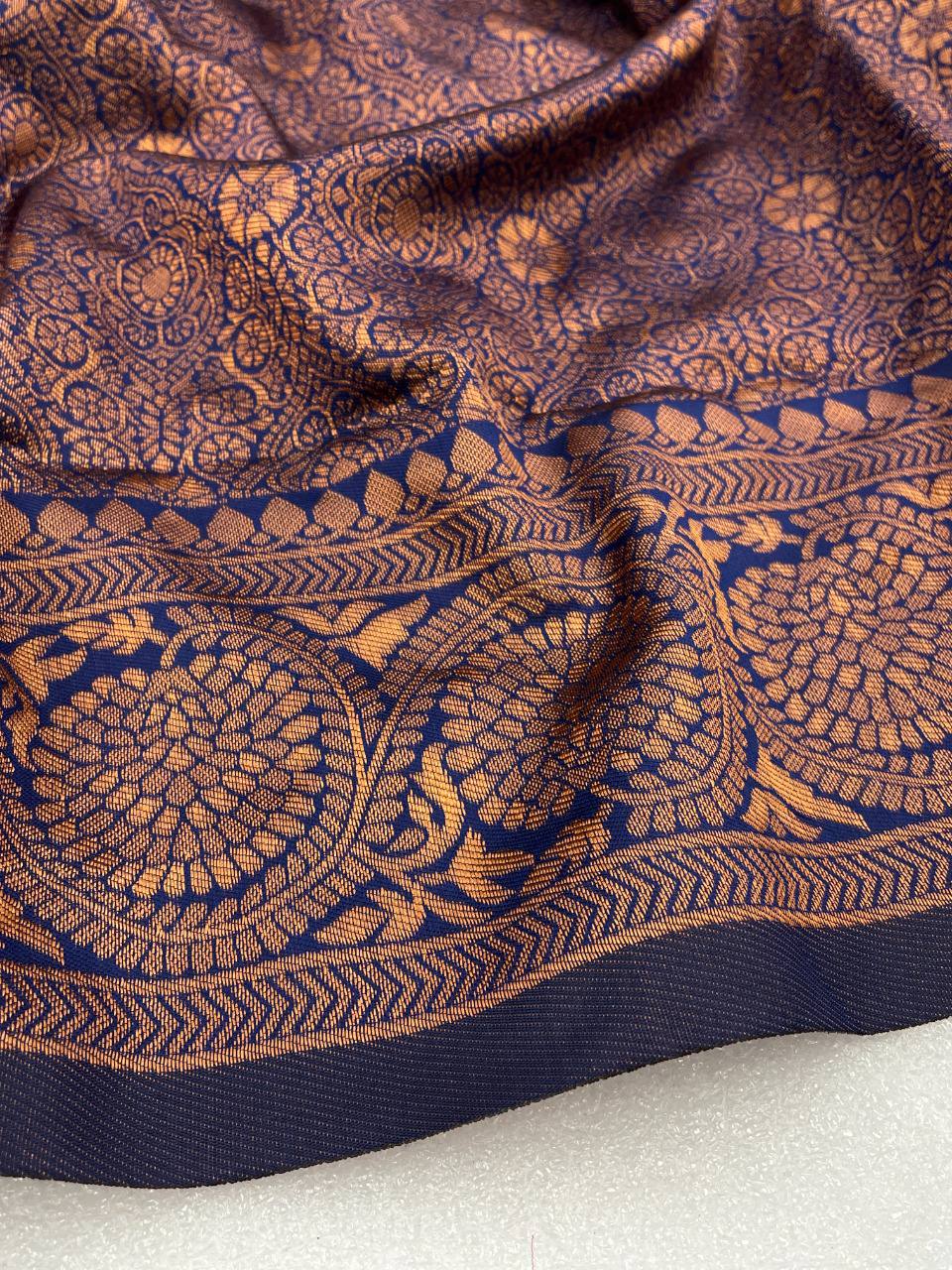 Stunning Navy Blue Colour Saree With Heavy Brocade Blouse Banarasi Beautiful Zari Work In Form Of Traditional Motifs Soft Silk Saree