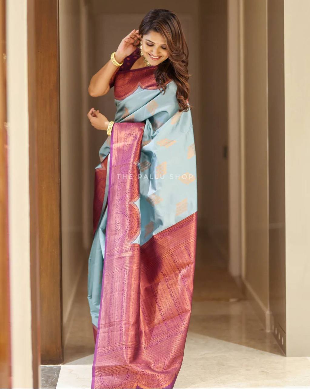 Buy Rangpur Light Blue Saree with Unstitched Blouse with Unstitched online