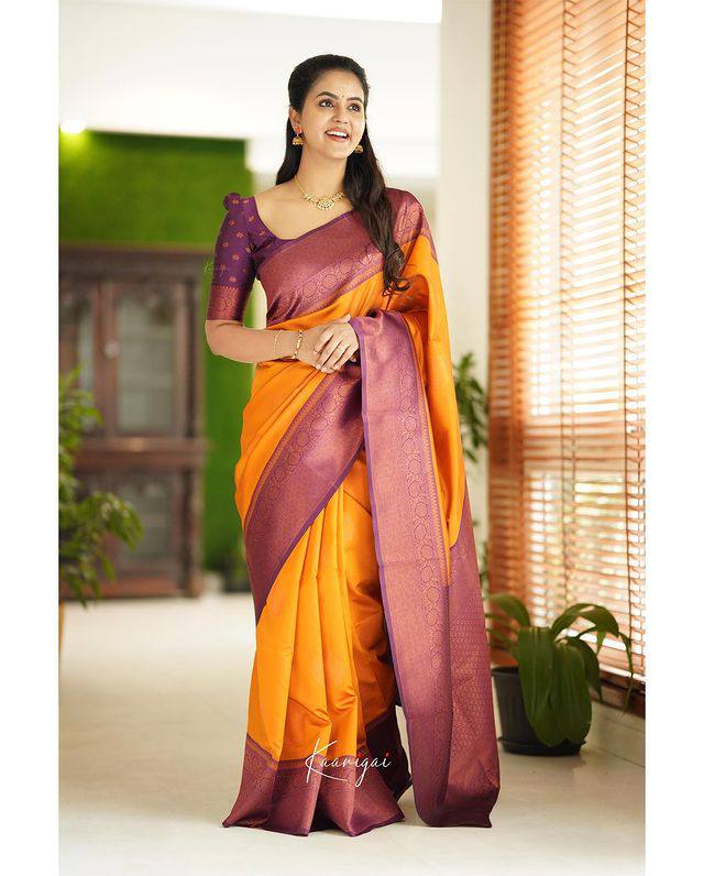 Bhavani Heavy Silk Saree With Richness of Weaving In Yellow Color