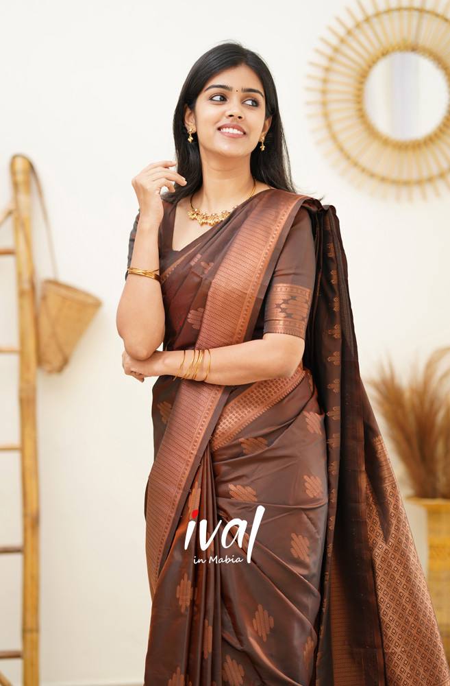 Get this Chocolate brown saree (Blouse not included) to look gorgeous