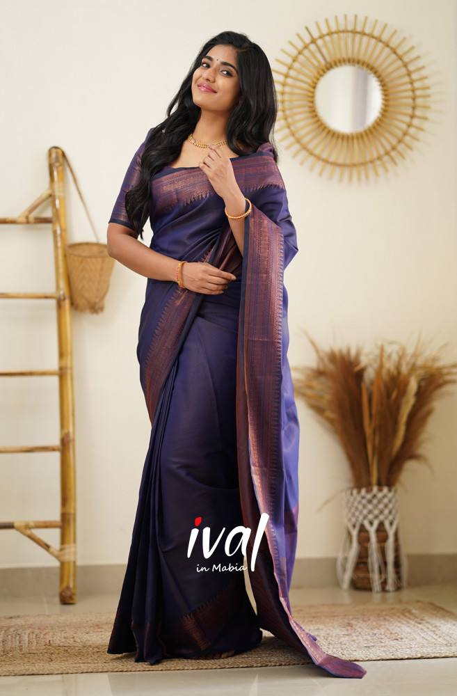 Buy Online Weaving Silk Saree in Navy Blue : 246220 -