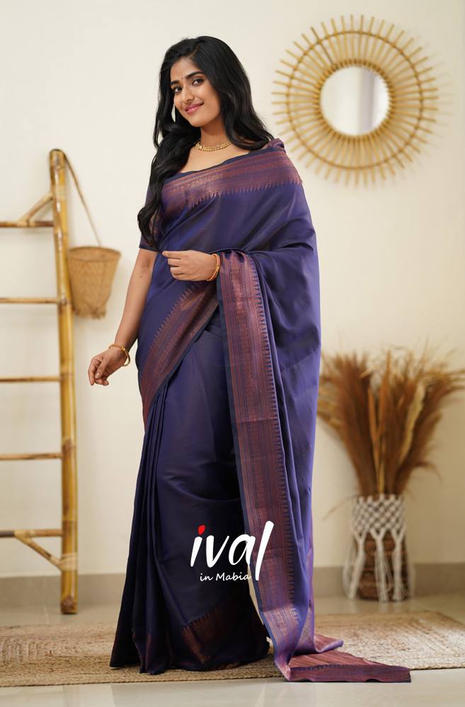 Navy Blue Party Wear Laycra Saree - Yash Enterprise - 3931634