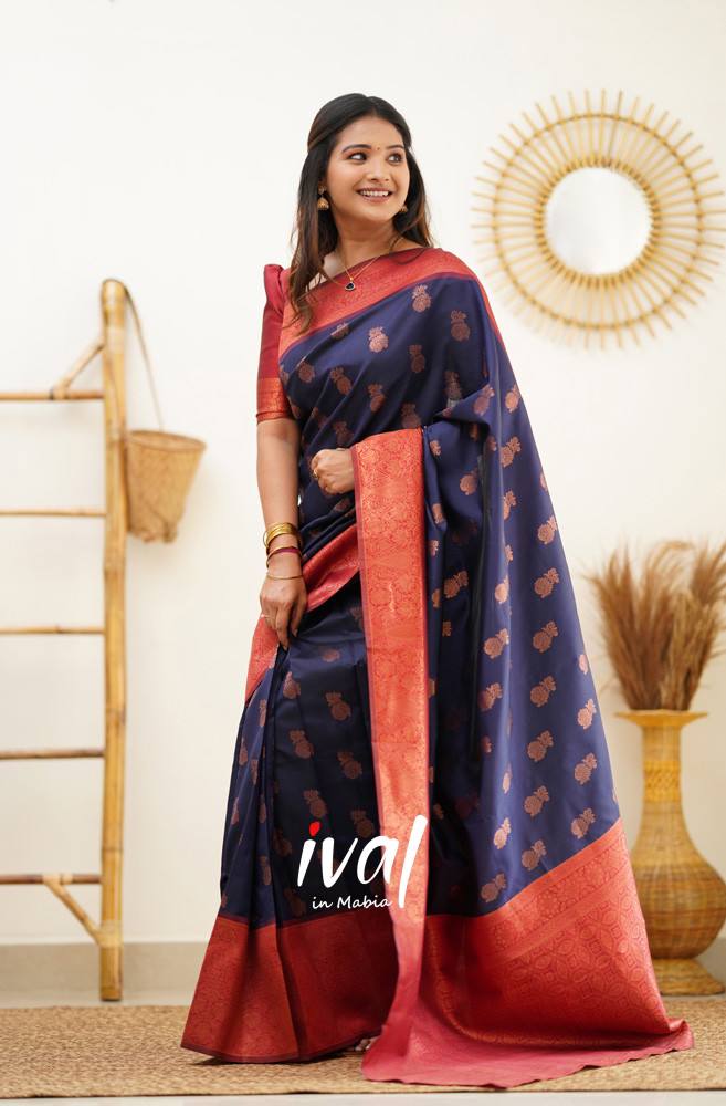 Stunning Dark Navy Blue Colour Saree With Heavy Brocade Blouse Banaras –  garment villa