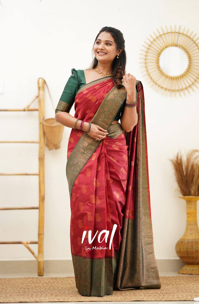 Red Color Weaving Zari work Jacquard Silk Paithani Saree