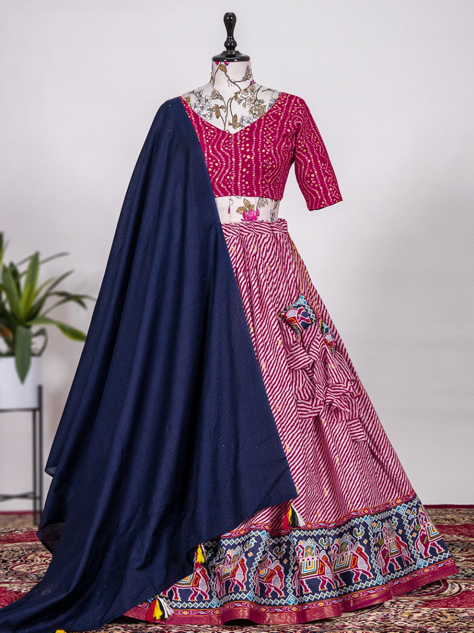 Pink Color Printed With Foil Cotton Lehenga