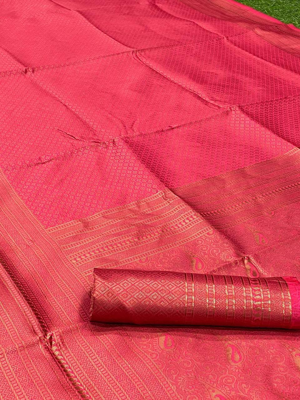 Royal Red Color Saree With Copper Zari Weaving Banarasi Beautiful Zari Work In Form Of Traditional Motifs Soft Silk Saree