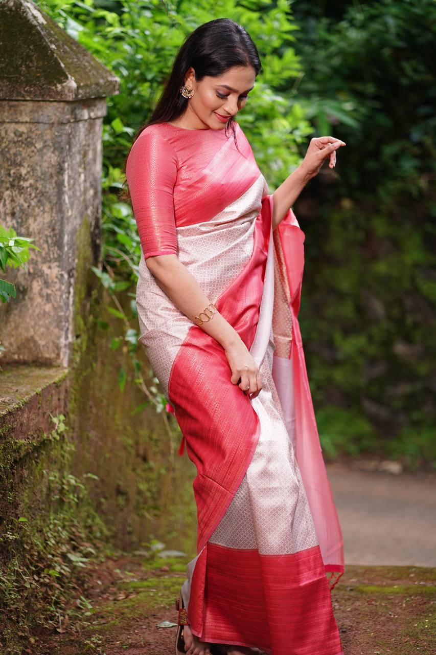 OMBRE PINK MODAL SILK SAREE WITH FLOWERS IN SHADES OF RUBY – Tina Eapen  Design studio