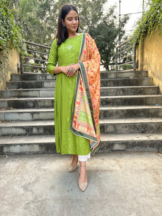Exclusive Designer Green Kurta With Dupatta