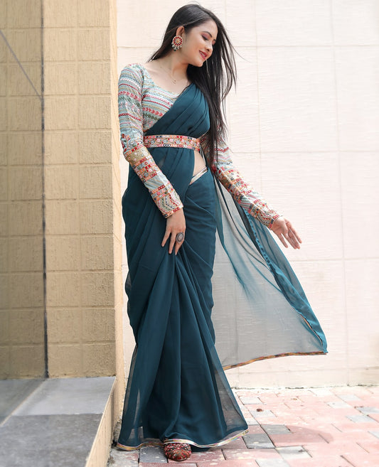 Bollywood Party Wear Rama Colour Designer Saree