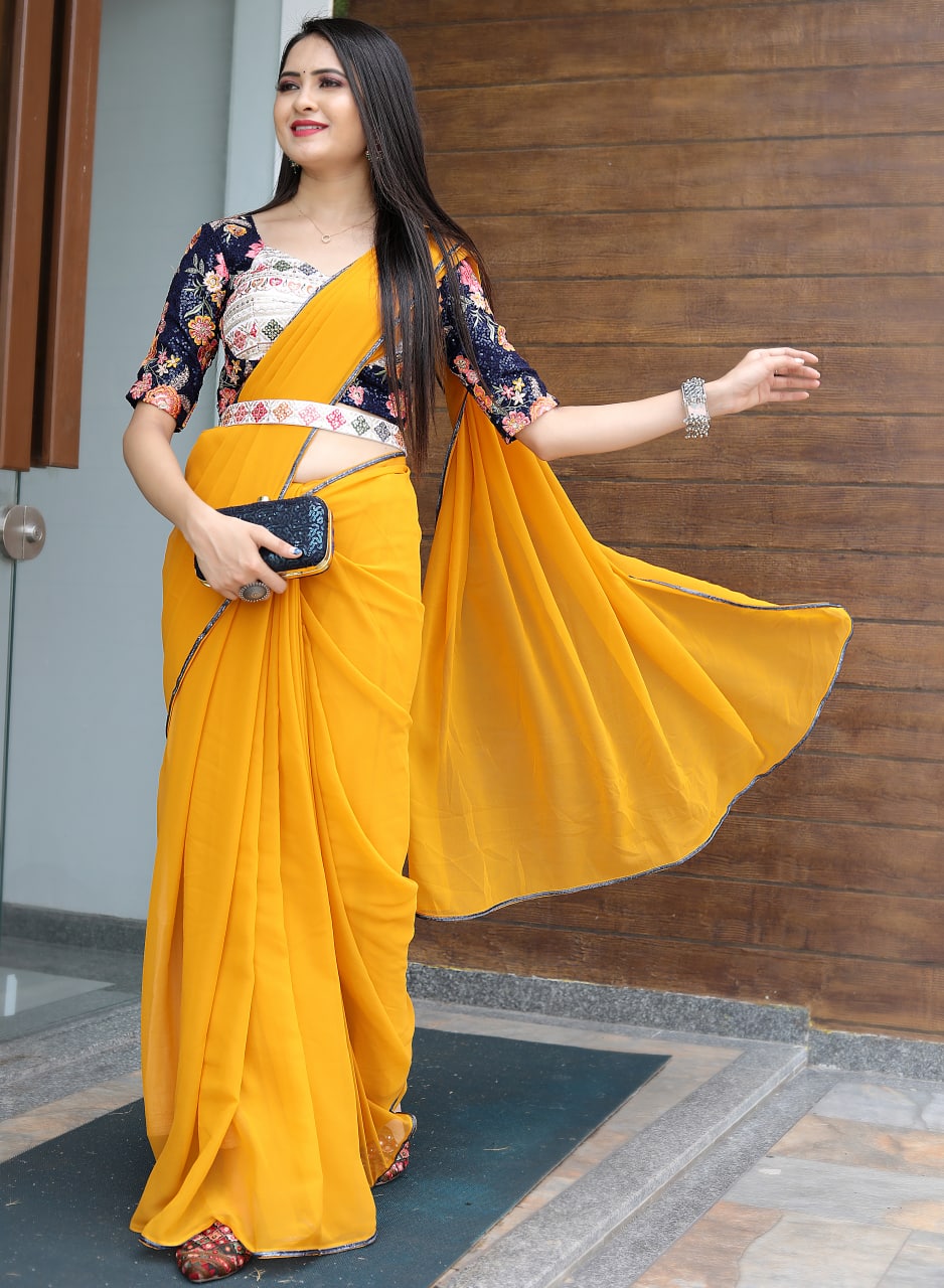 Buy Yellow and Black - Silk Cotton with plain Body & Contrast Border online  | T. Nagar from ShrusEternity