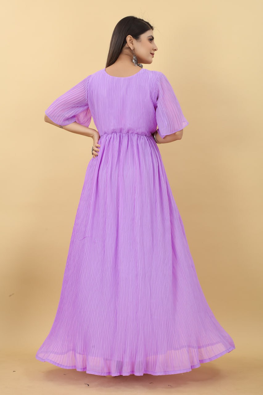 Light Purple  Colour Pleated Georgette Designer Emerald Gown