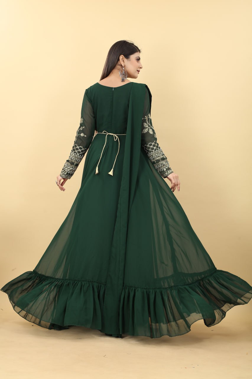 Georgette Printed Frill Gown | gintaa.com