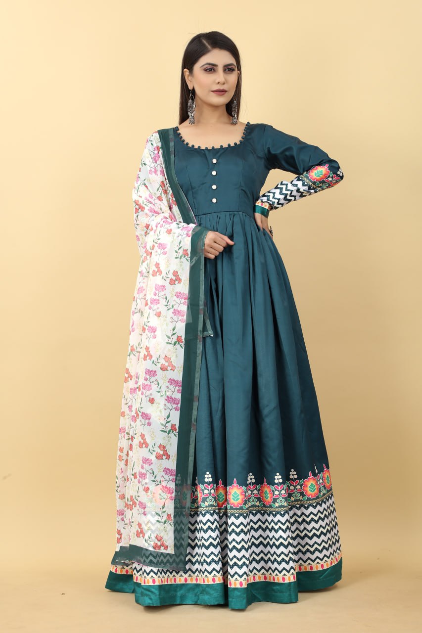 Gray Party Wear Gown With Georgette Dupatta – SurtiSilk