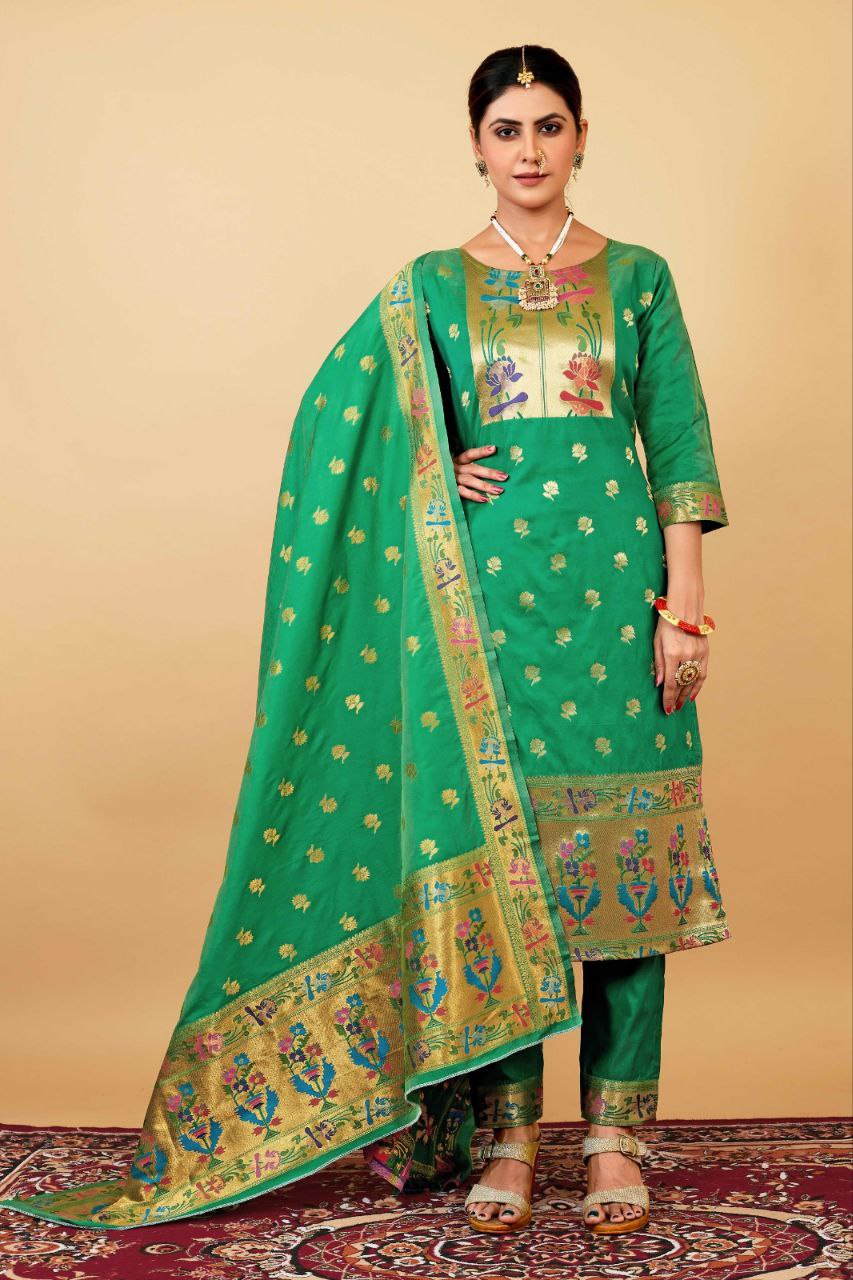 Rama Weaving Soft Silk Long Length Paithani Suit