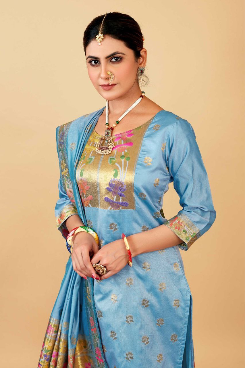 Buy Pandadi Saree Womens Pure Tapeta Silk Salwar Suit Dress Material with  Paithani Pattern Online at Best Prices in India - JioMart.