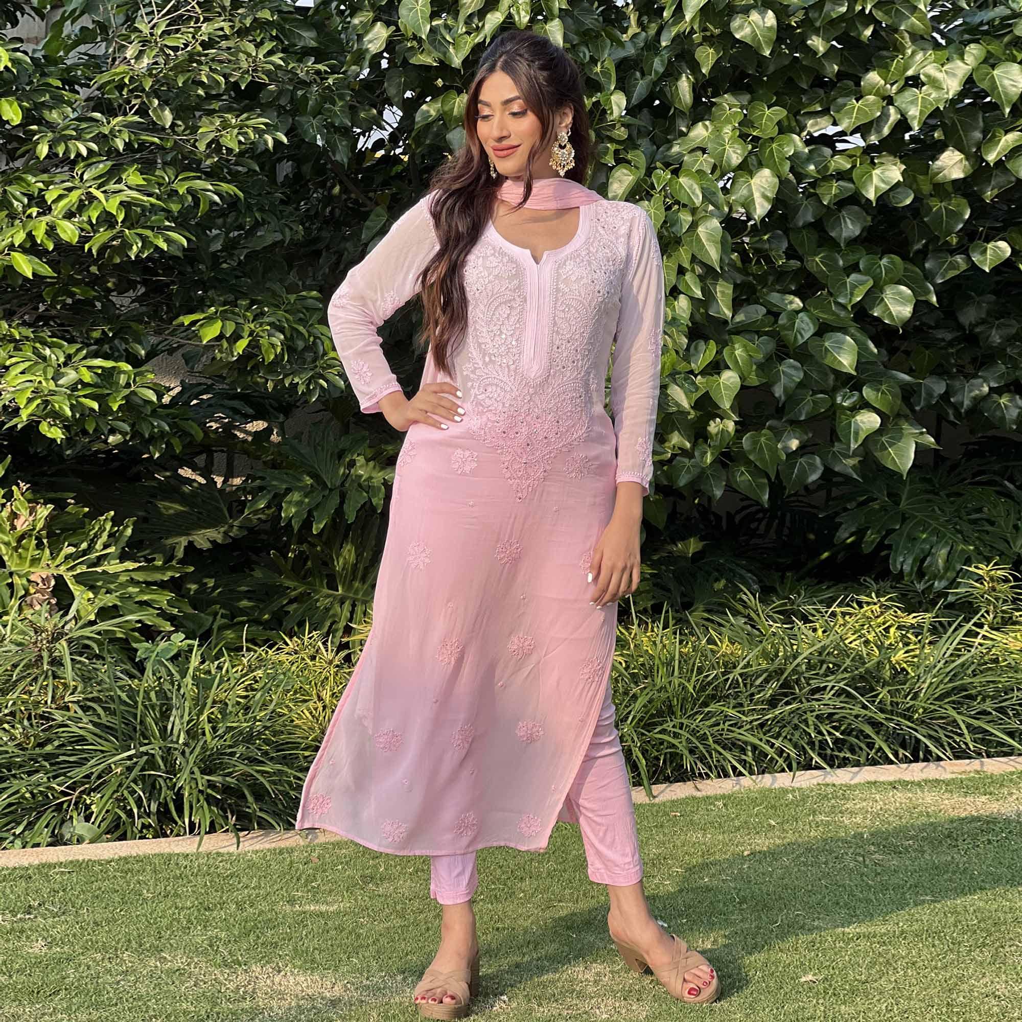 Buy Beautiful Designer Pink Embroidery Georgette Kurti Lehenga Readymade,  Indian 3 Pc Georgette Kurta Lehenga Set With Dupatta Partywear Online in  India - Etsy
