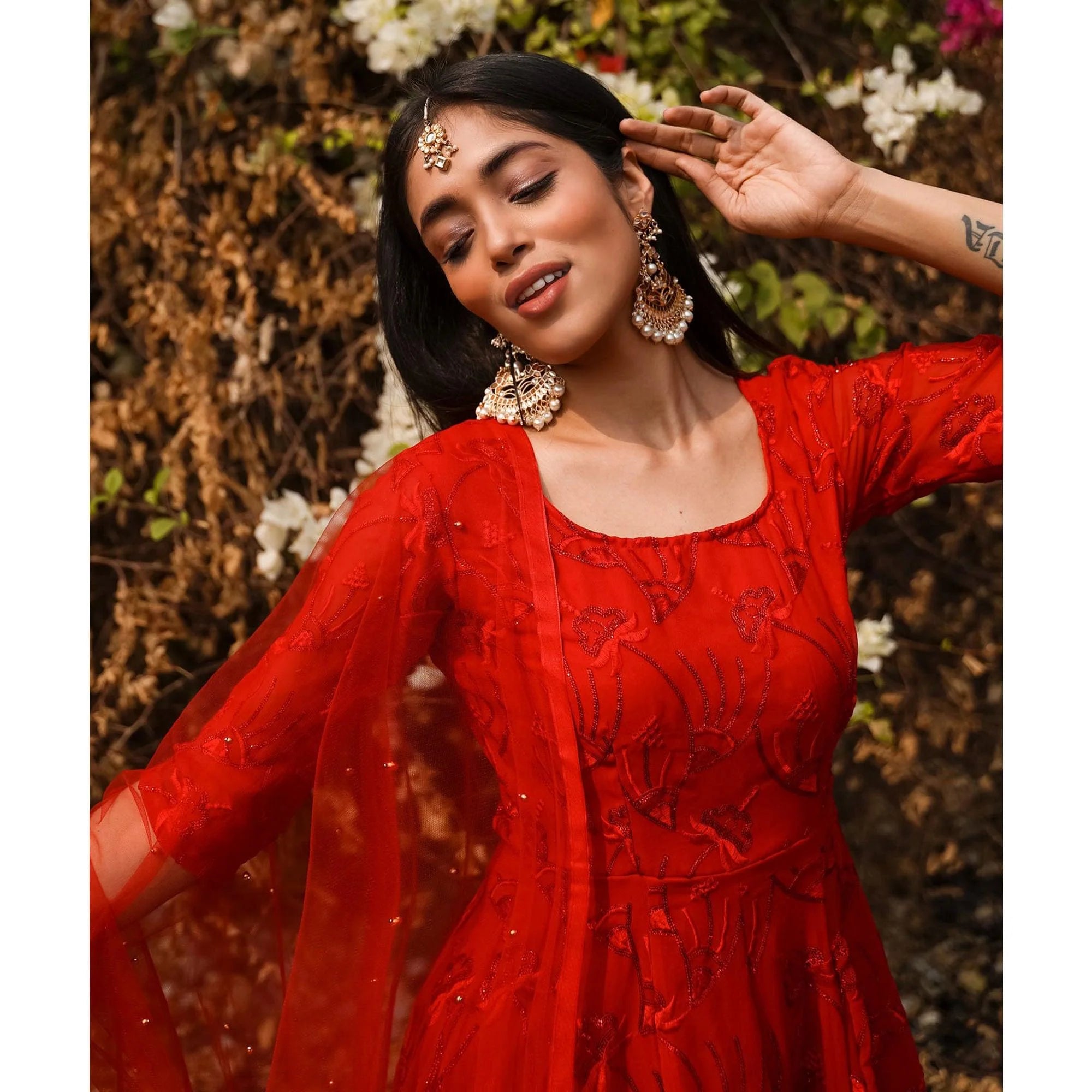 Designer Bollywood Red Gown withh Full Embroidery Work | Ethnicroop