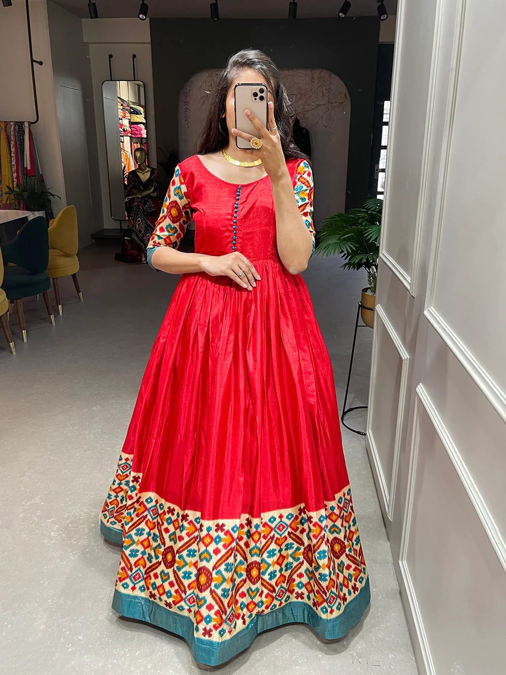 Buy Gorgeous Red Color Festive Wear Full Stitched Rayon Designer Western  Gown for women | Lehenga-Saree
